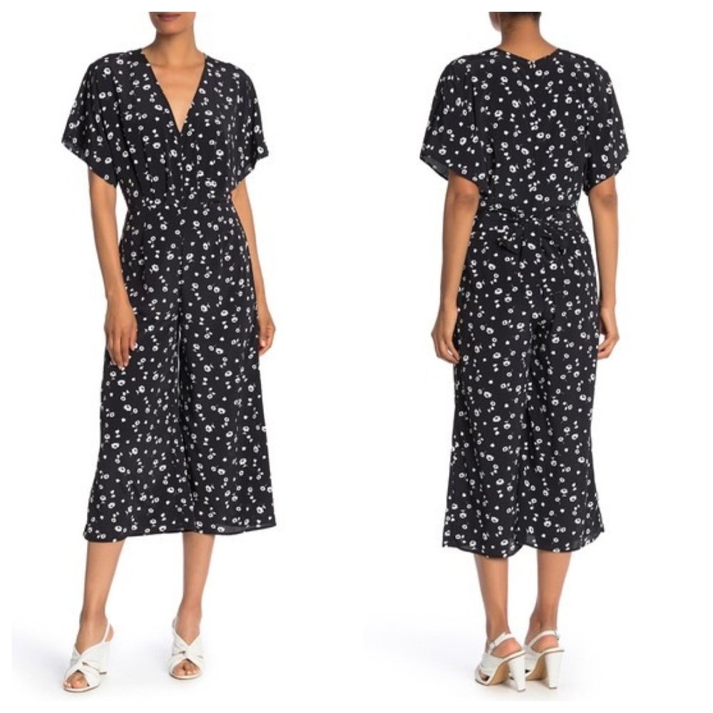 Vanity Room Floral Print Tie Waist Jumpsuit Size Medium